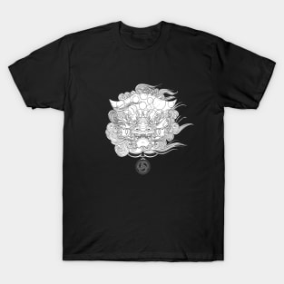 Karajishi, Japanese Design komainu, Foo dog, horimono - white T-Shirt